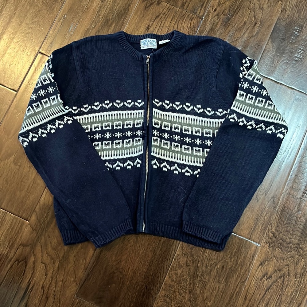Vintage Montana Blues zip up cardigan sweater